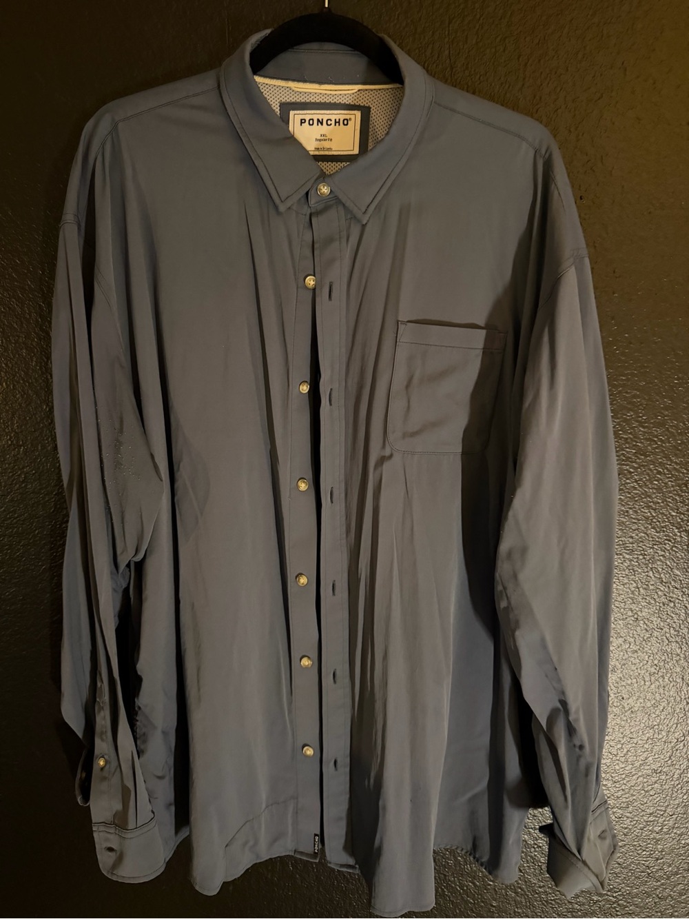 Poncho Men's Casual Button-Down Shirt in Slate Blue